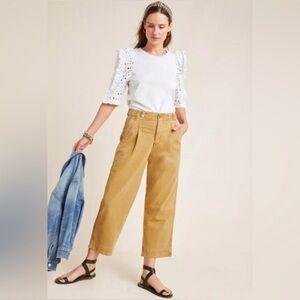 Anthropologie High Rise Wide Leg Slouchy Pleated Paperboy Pants Side Buckles